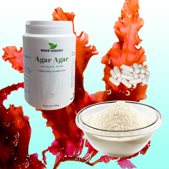 L'agar-agar est un gélifiant végétal naturel extrait à la vapeur et par cryogénie de l'algue Gracilaria verrucosa. Inodore et sans saveur, ce mucilage alimentaire favorisant la digestion est également utilisé comme un ingrédient minceur grâce à son apport calorique très faible. Dans la cuisine du Japon, il est incorporé traditionnellement aux plats pour ses vertus éliminatrices et purifiantes qui permettent de mincir sans sensation de faim.