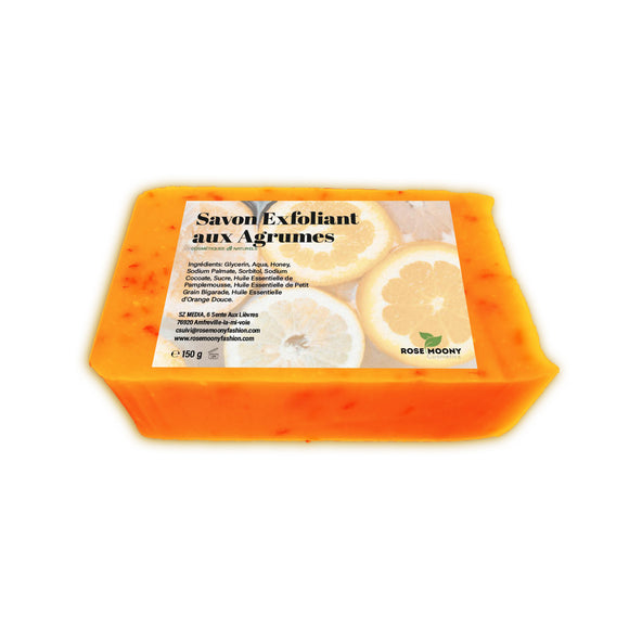 savon exfoliant aux agrumes pamplemousse orange douce petit grain bigarade